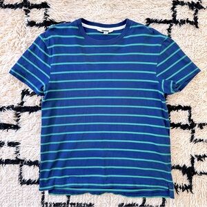 J. Crew Men’s Blue and Green Striped Heavy Knit T-Shirt, Medium